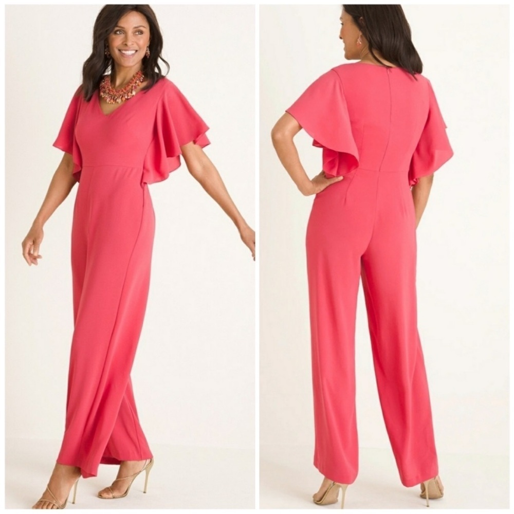 NWT CHICO'S Ruffle Sleeve Jumpsuit Wide Leg
Coral Pink Size 1